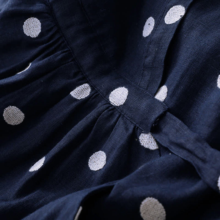 Vestido midi de mujer con estampado de Buddha Stones, lunares, escote en V, cordones y bolsillos. - image 5