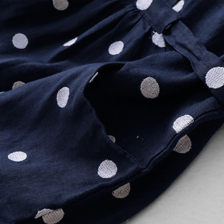 Vestido midi de mujer con estampado de Buddha Stones, lunares, escote en V, cordones y bolsillos. - image 6