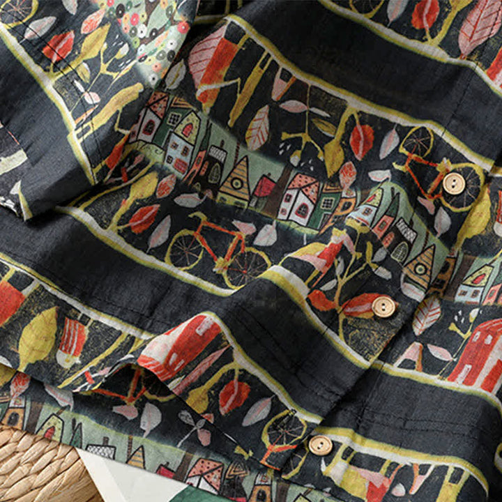 Camisa de mujer de poliéster con cuello en V y diseño de botones, estampada con Buddha Stones y plantas. - image 15