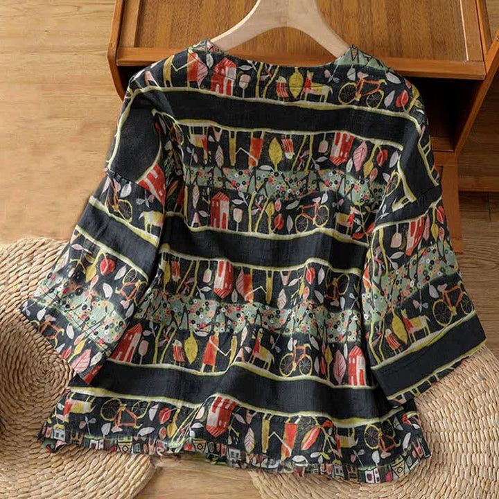 Camisa de mujer de poliéster con cuello en V, diseño de botones y estampado de Buddha Stones. - image 10