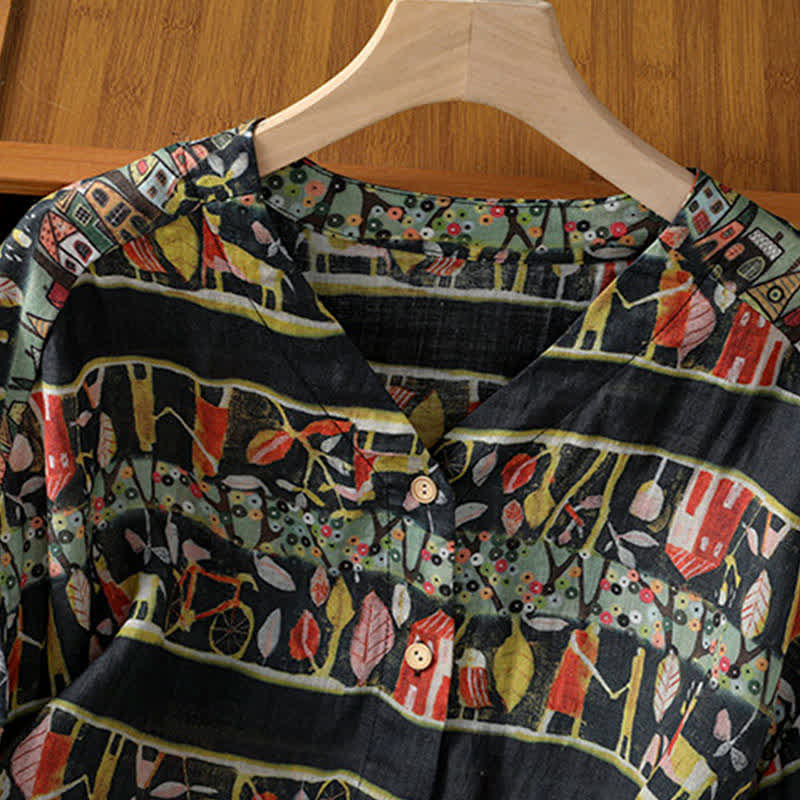 Camisa de mujer de poliéster con cuello en V, diseño de botones y estampado de Buddha Stones. - image 11