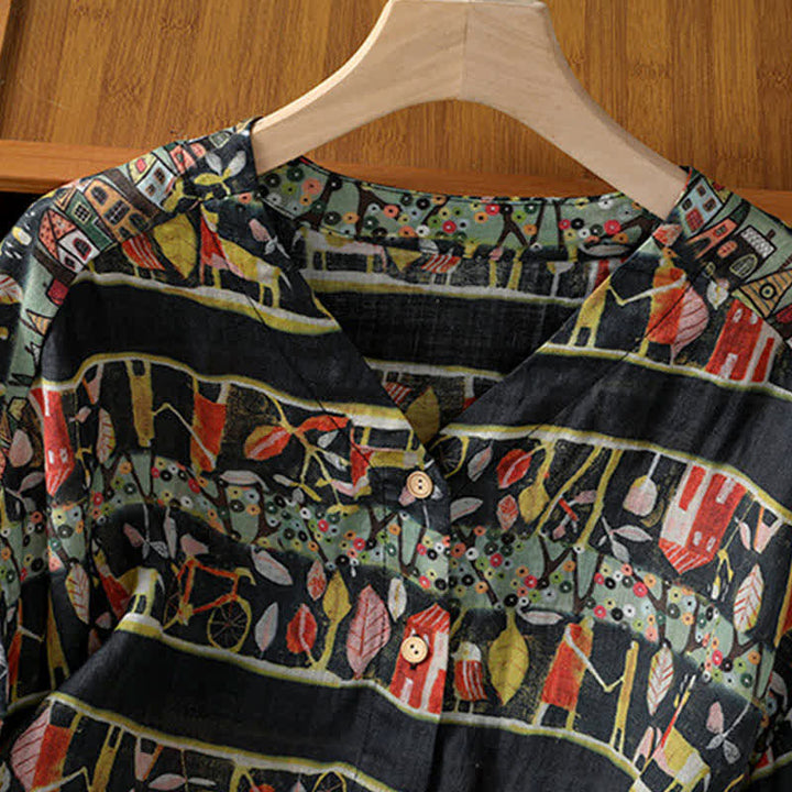 Camisa de mujer de poliéster con cuello en V, diseño de botones y estampado de Buddha Stones. - image 11
