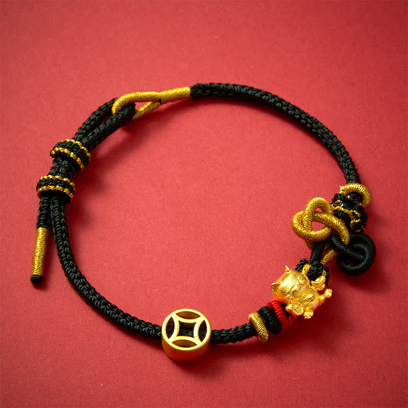 Buddha Stones Pulsera trenzada de protección con hilo rojo y diseño de gato dorado de la suerte - image 15