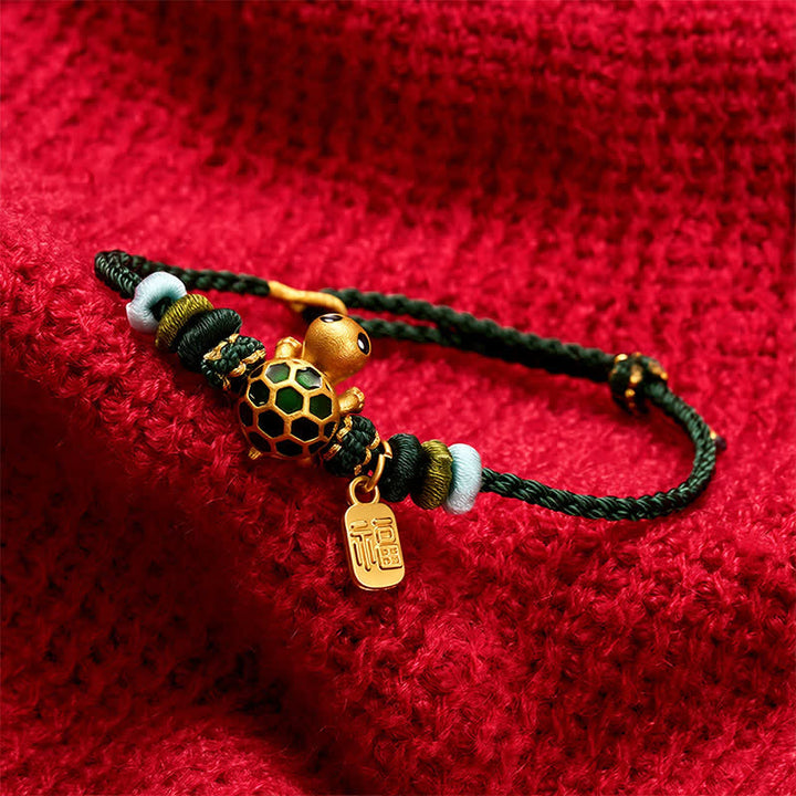 Buddha Stones Pulsera de resistencia tejida a mano con hilo rojo y diseño de tortuga Fu. - image 3