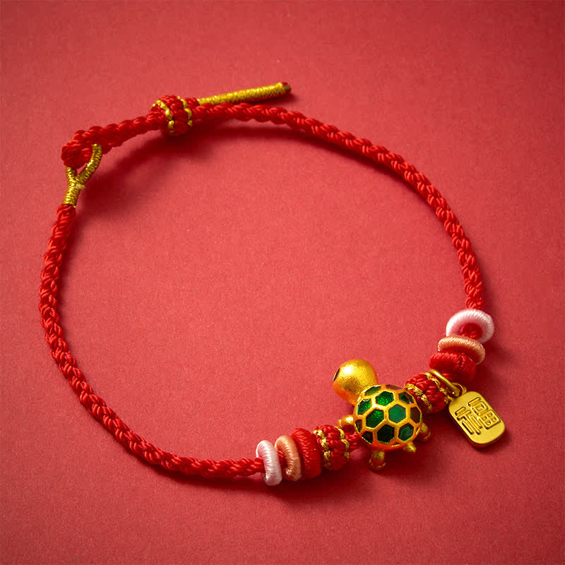 Buddha Stones Pulsera de resistencia tejida a mano con hilo rojo y diseño de tortuga Fu. - Cuerda roja - image 10