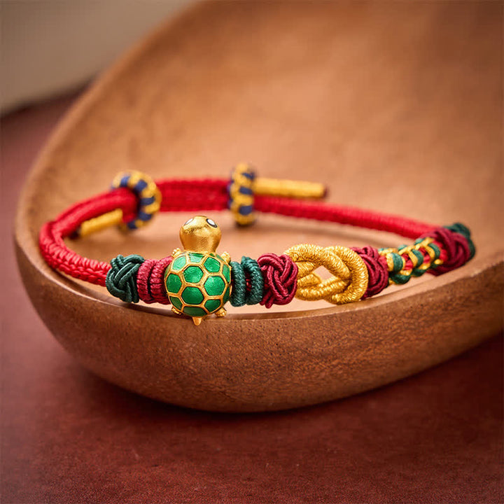Buddha Stones Pulsera protectora de hilo rojo con diseño de tortuga de cobre tejida a mano - image 11