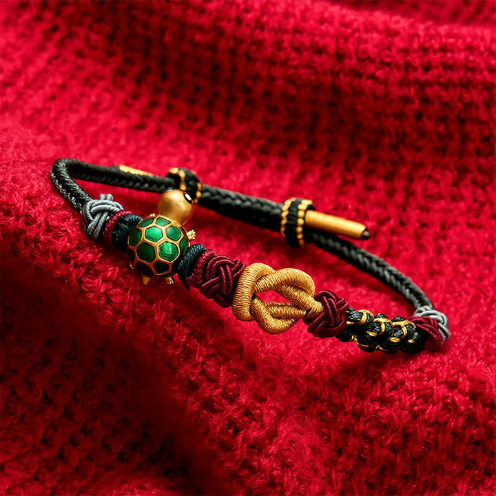 Buddha Stones Pulsera protectora de hilo rojo con diseño de tortuga de cobre tejida a mano - image 3