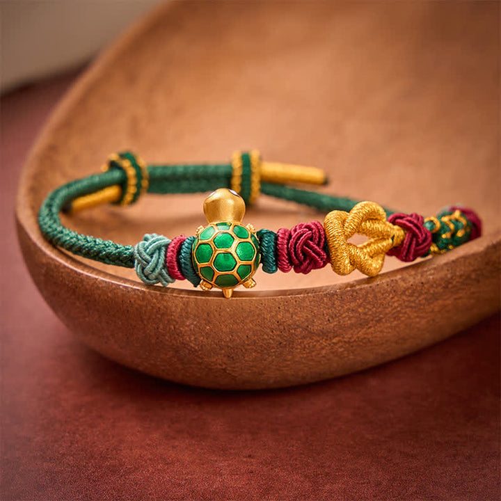 Buddha Stones Pulsera protectora de hilo rojo con diseño de tortuga de cobre tejida a mano - image 2