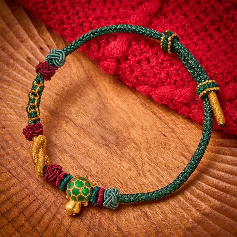 Buddha Stones Pulsera protectora de hilo rojo con diseño de tortuga de cobre tejida a mano - Cuerda verde - image 0