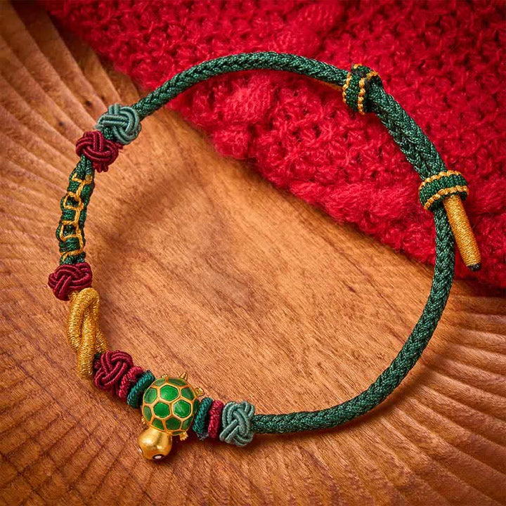 Buddha Stones Pulsera protectora de hilo rojo con diseño de tortuga de cobre tejida a mano - Cuerda verde - image 0