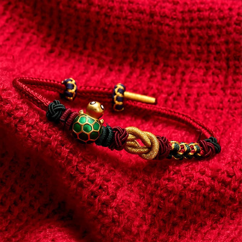 Buddha Stones Pulsera protectora de hilo rojo con diseño de tortuga de cobre tejida a mano - image 12