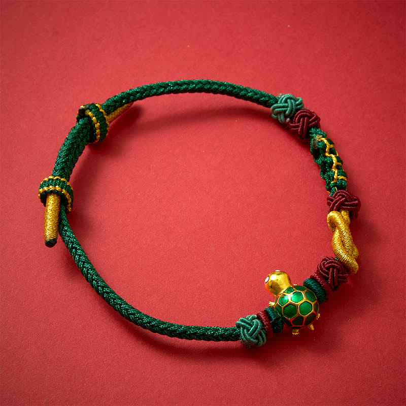 Buddha Stones Pulsera protectora de hilo rojo con diseño de tortuga de cobre tejida a mano - image 1