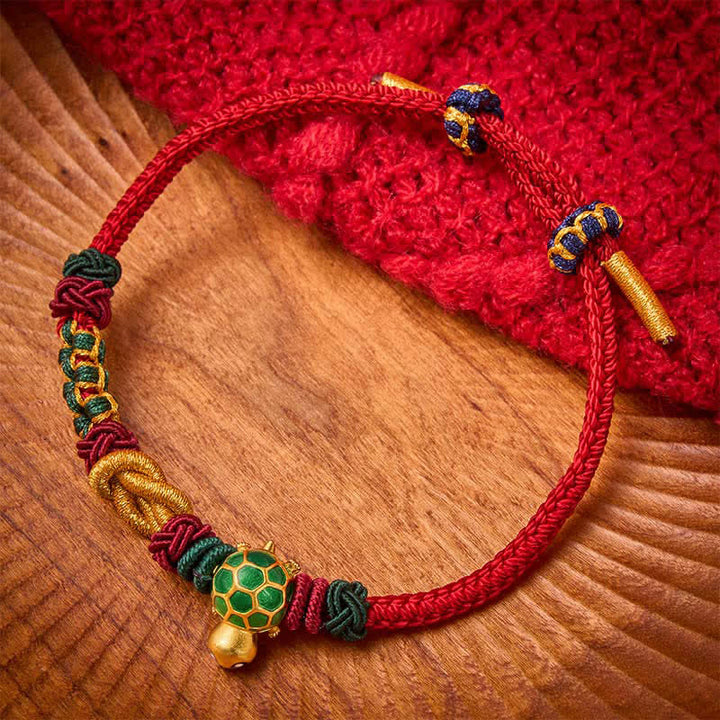 Buddha Stones Pulsera protectora de hilo rojo con diseño de tortuga de cobre tejida a mano - Cuerda roja - image 9