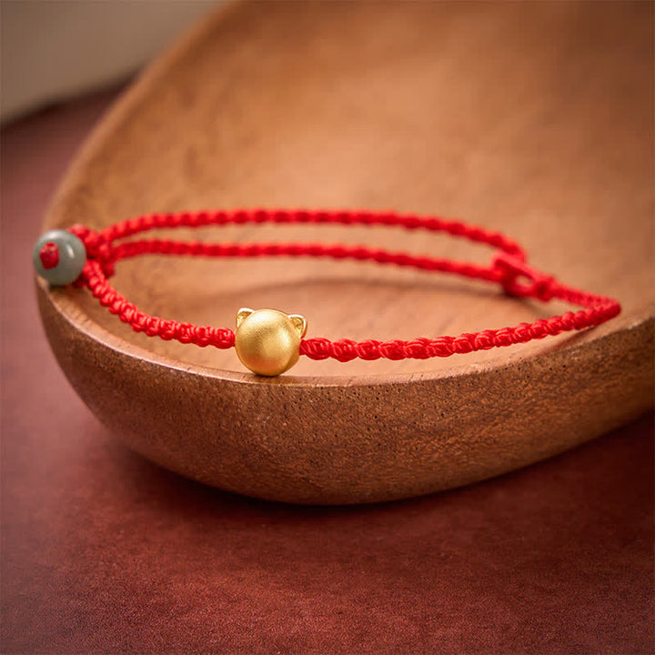 Buddha Stones Pulsera de conexión de hilo rojo de jade con cabeza de gato de cobre - image 2