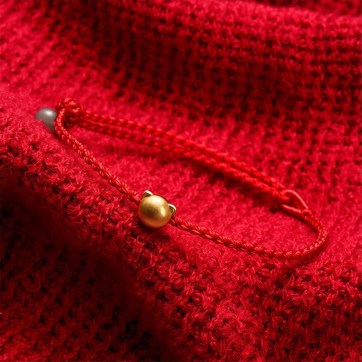 Buddha Stones Pulsera de conexión de hilo rojo de jade con cabeza de gato de cobre - image 3