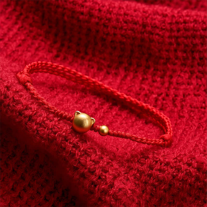 Buddha Stones Pulsera protectora con cabeza de gato de cobre y cordón rojo - image 3