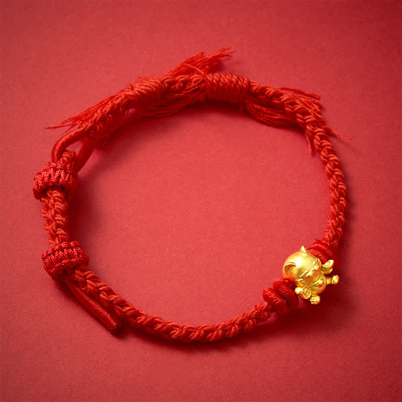 Buddha Stones Pulsera de la riqueza con amuleto de gato de la suerte de cobre y cordón rojo - image 9