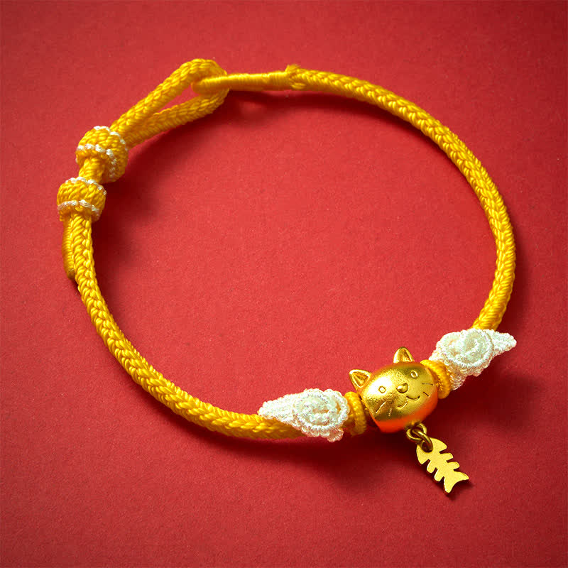 Buddha Stones Pulsera de la riqueza con forma de pez gato de cobre y cuerda amarilla - Cobre (Riqueza ♥ Suerte) - image 0