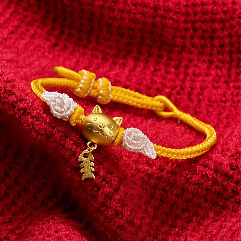 Buddha Stones Pulsera de la riqueza con forma de pez gato de cobre y cuerda amarilla - image 3