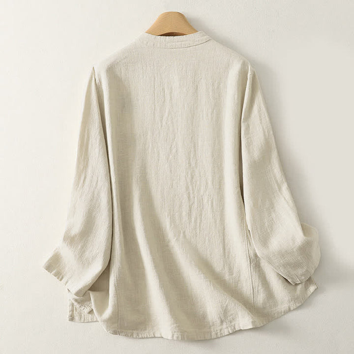Camisa de manga larga para mujer con estampado de Buddha Stones , estilo casual y con botones de rana. - image 7