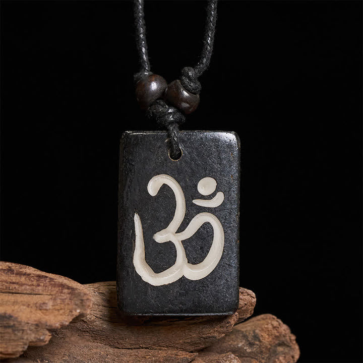 Buddha Stones Collar con colgante OM tibetano de atención plena, tallado a mano en cuentas de hueso. - image 3
