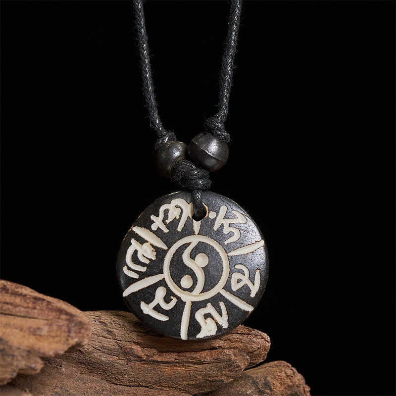 Buddha Stones Collar de protección Yin Yang con cuentas de hueso talladas a mano Om Mani Padme Hum - Om Mani Padme Hum (Amor ♥ Enfoque) - image 0