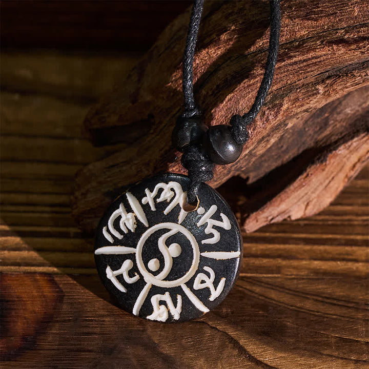 Buddha Stones Collar de protección Yin Yang con cuentas de hueso talladas a mano Om Mani Padme Hum - image 2