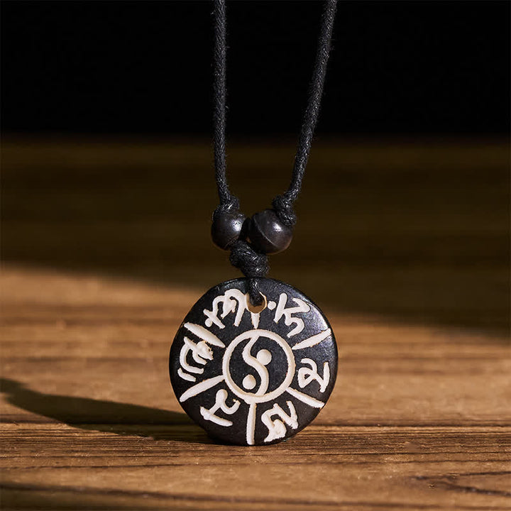 Buddha Stones Collar de protección Yin Yang con cuentas de hueso talladas a mano Om Mani Padme Hum - image 4
