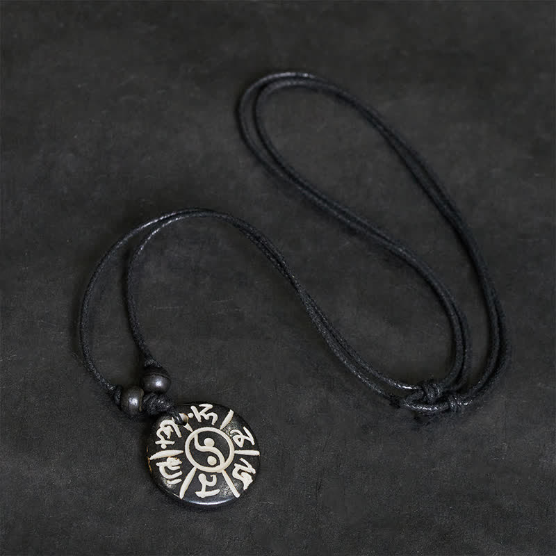 Buddha Stones Collar de protección Yin Yang con cuentas de hueso talladas a mano Om Mani Padme Hum - image 3