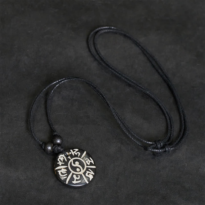 Buddha Stones Collar de protección Yin Yang con cuentas de hueso talladas a mano Om Mani Padme Hum - image 3