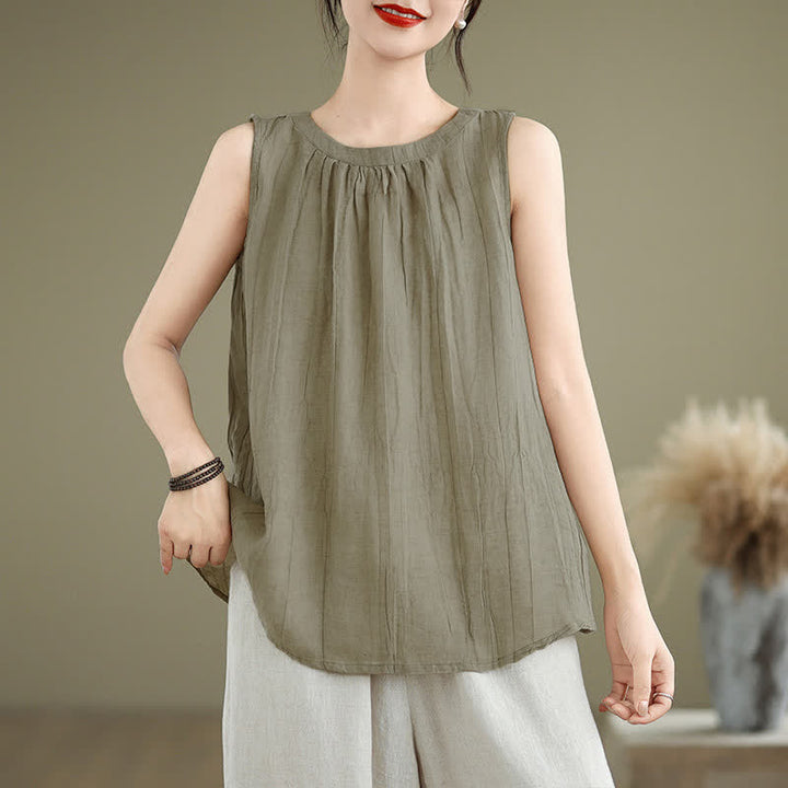 Chaleco sin mangas de cuello redondo para mujer con estampado de Buddha Stones y diseño sencillo para el verano. - Caqui oscuro - US8-10，UK/AU12-14，EU40-42 (2XL) - image 0