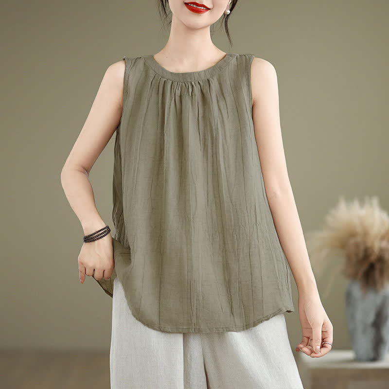 Chaleco sin mangas de cuello redondo para mujer con estampado de Buddha Stones y diseño sencillo para el verano. - Caqui oscuro - US8-10，UK/AU12-14，EU40-42 (2XL) - image 0