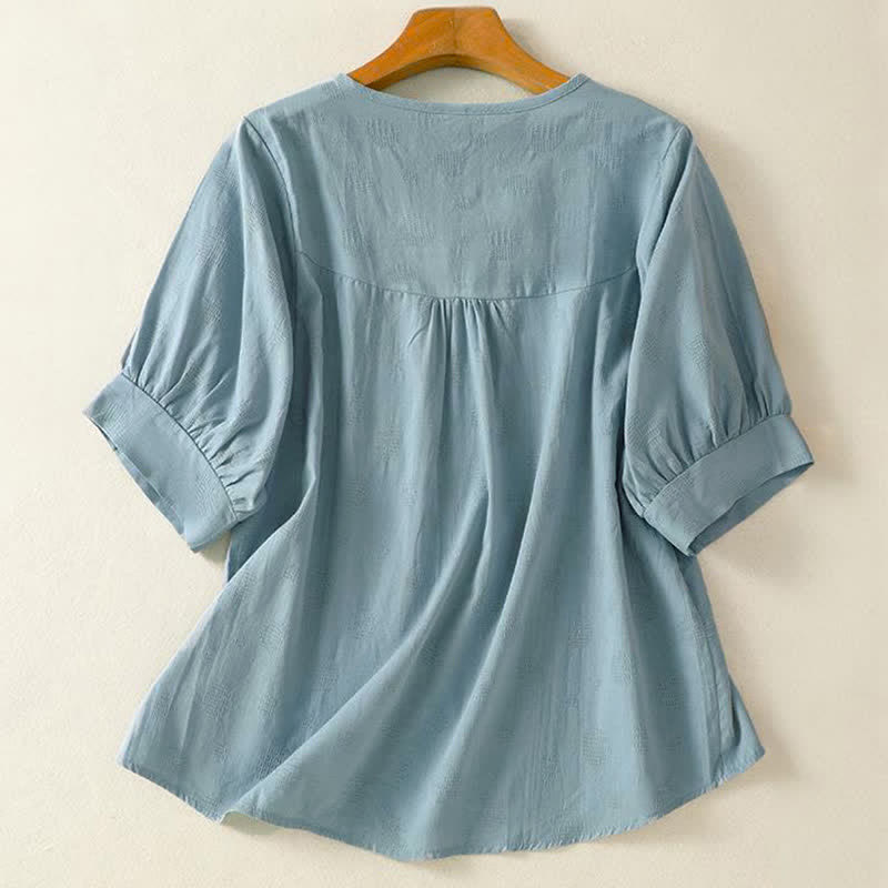 Camiseta de manga corta holgada para mujer con diseño de Buddha Stones y cuello redondo liso. - image 1