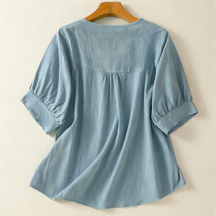 Camiseta de manga corta holgada para mujer con diseño de Buddha Stones y cuello redondo liso. - image 1