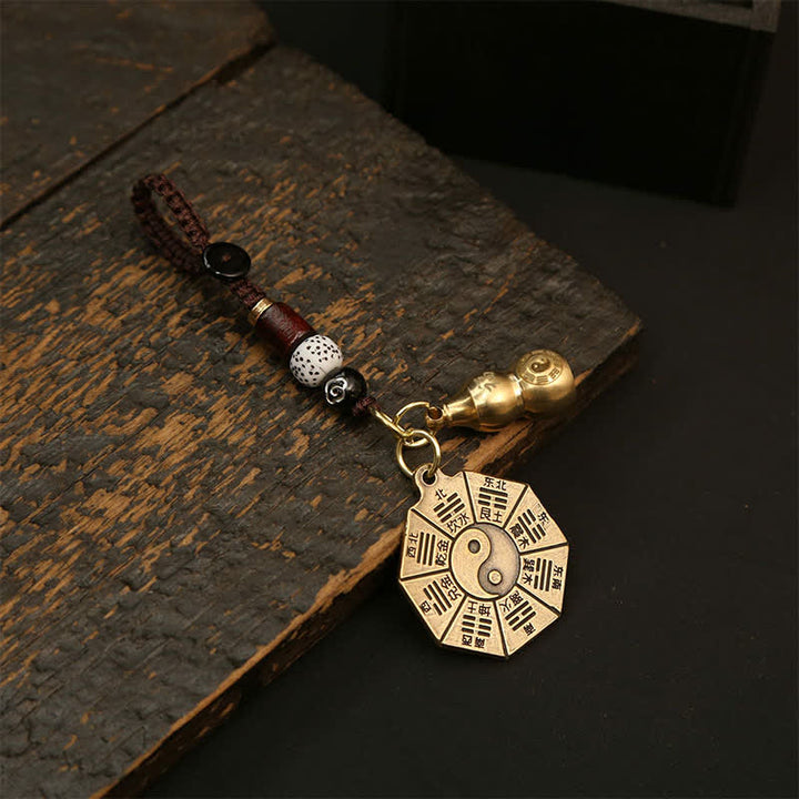 Buddha Stones Llaveros de protección Yin Yang con colgante de latón antiguo Bagua Pi Xiu de cinco monedas de emperador - Placa y calabaza Bagua - image 2
