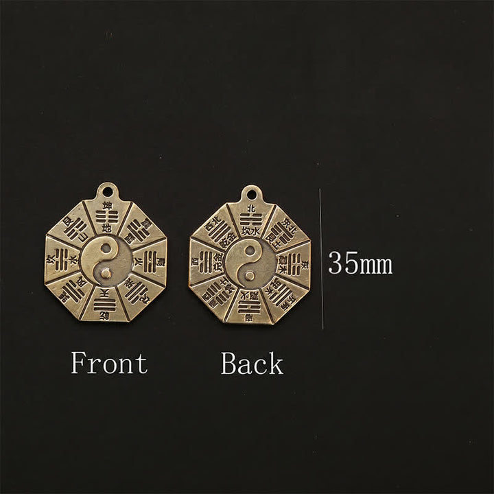 Buddha Stones Llaveros de protección Yin Yang con colgante de latón antiguo Bagua Pi Xiu de cinco monedas de emperador - image 14
