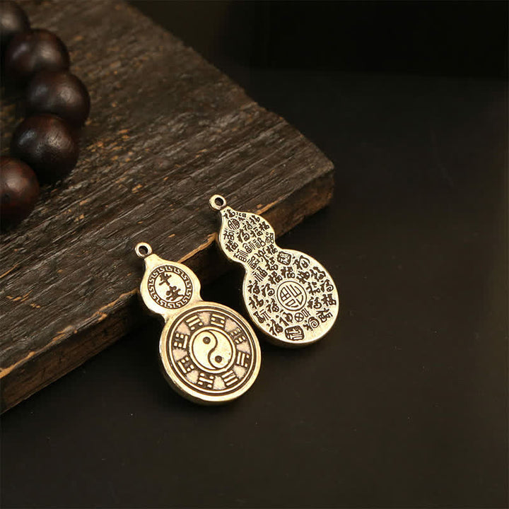 Buddha Stones Llavero amuleto de protección con colgante de calabaza Bagua Pi Xiu de latón con cinco monedas de emperador - image 14