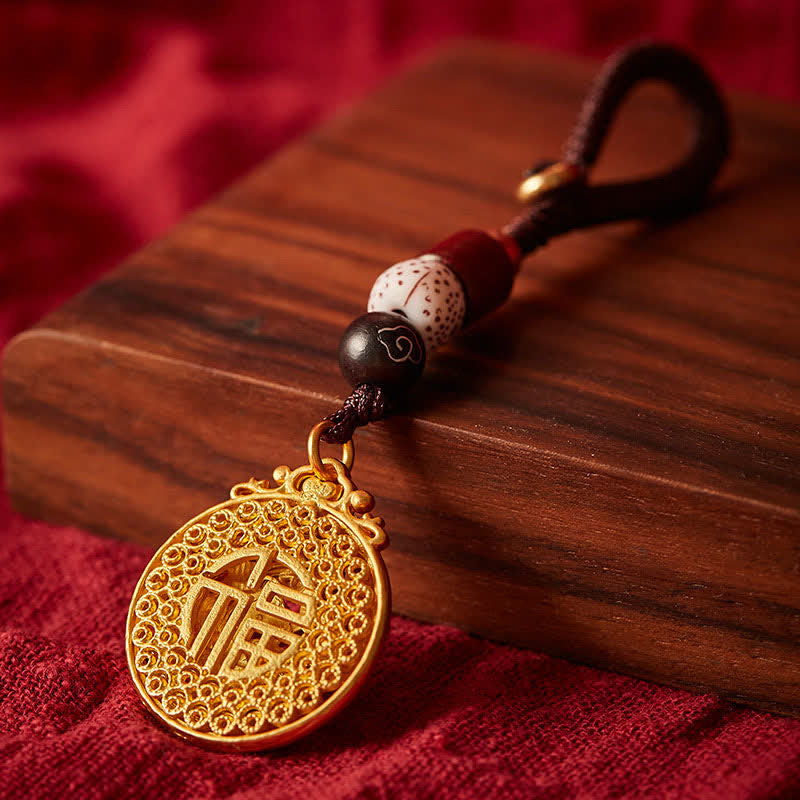 Buddha Stones Llaveros vintage con dije de cobre del personaje Peacock Fu - image 3