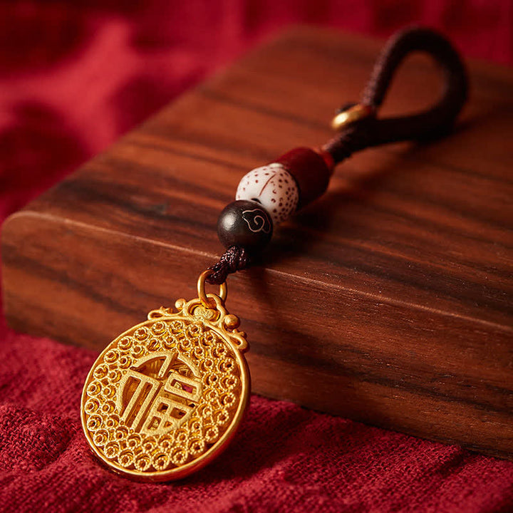 Buddha Stones Llaveros vintage con dije de cobre del personaje Peacock Fu - image 3