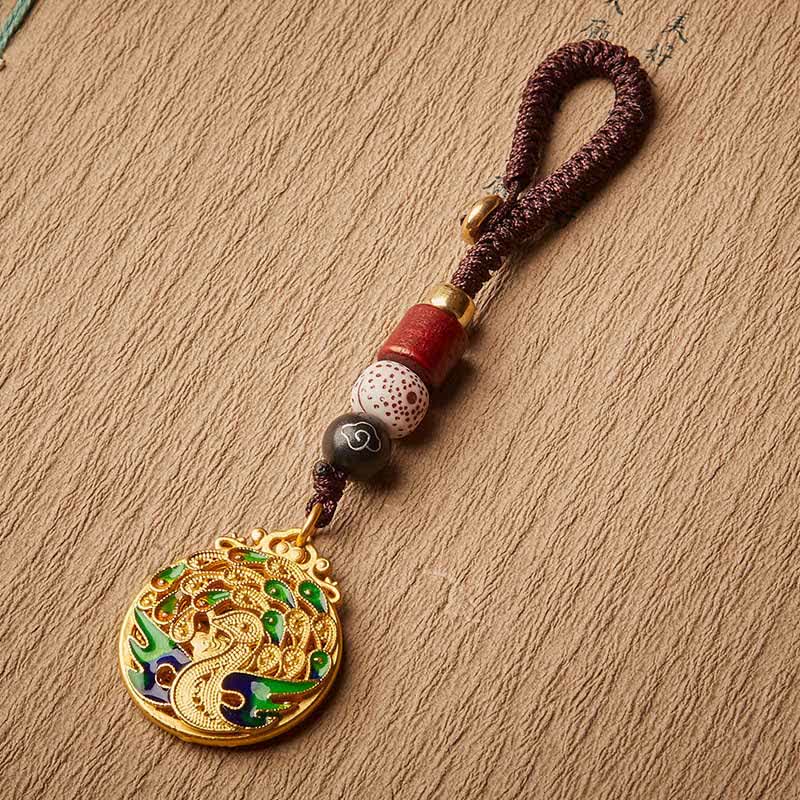 Buddha Stones Llaveros vintage con dije de cobre del personaje Peacock Fu - image 2