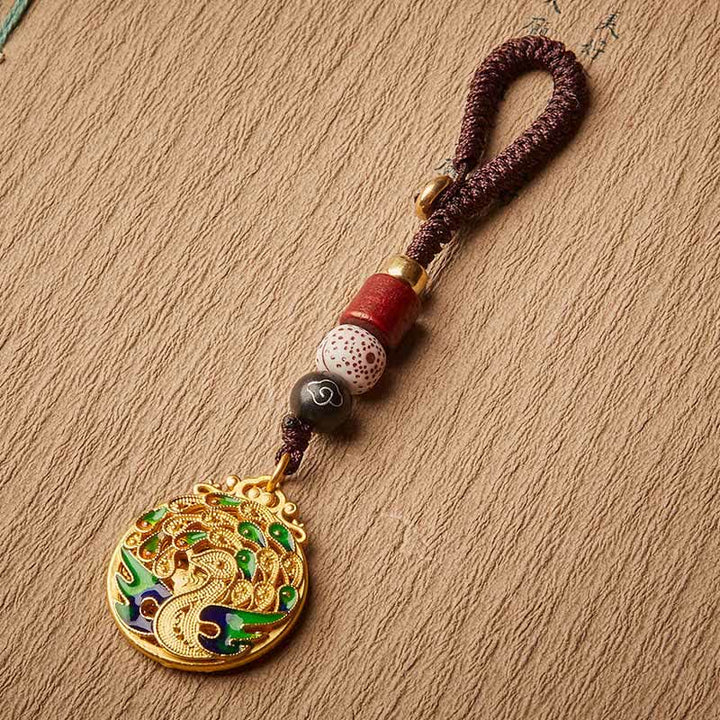 Buddha Stones Llaveros vintage con dije de cobre del personaje Peacock Fu - image 2