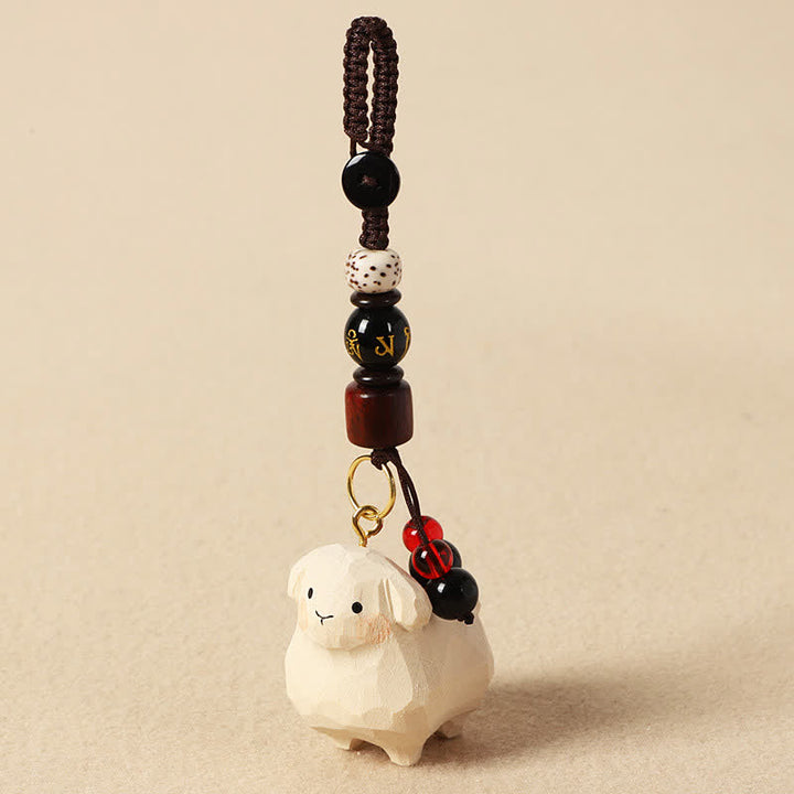Buddha Stones Llaveros tallados a mano con forma de cordero de madera de tilo, Om Mani Padme Hum Plum Bossom - image 8