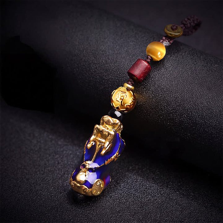 Buddha Stones Llaveros para coche de cuerda trenzada Pi Xiu de latón que cambian de color - Llaveros Pi Xiu (Tamaño del colgante: 33*15*13 mm) - image 0