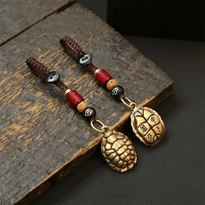 Buddha Stones Llaveros de protección con forma de tortuga de latón, Pi Xiu y monedas de los cinco emperadores. - image 12