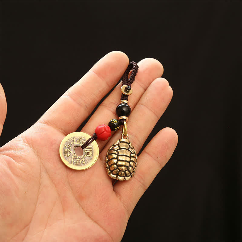 Buddha Stones Llaveros de protección con forma de tortuga de latón, Pi Xiu y monedas de los cinco emperadores. - image 17