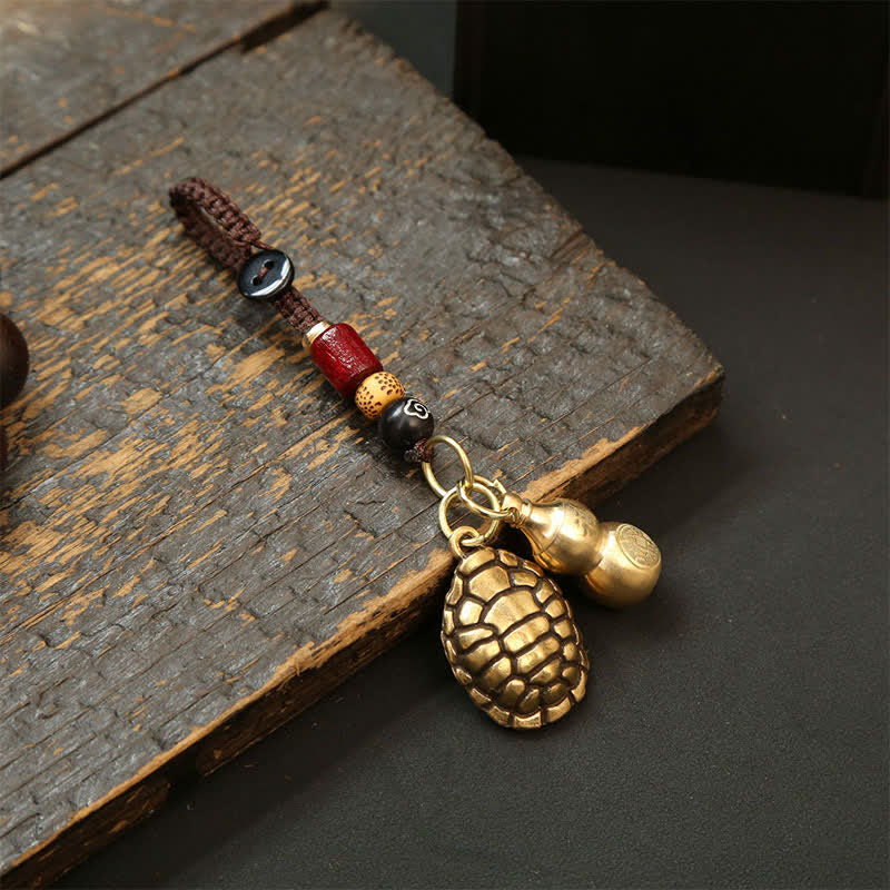 Buddha Stones Llaveros de protección con forma de tortuga de latón, Pi Xiu y monedas de los cinco emperadores. - Calabaza tortuga - image 14