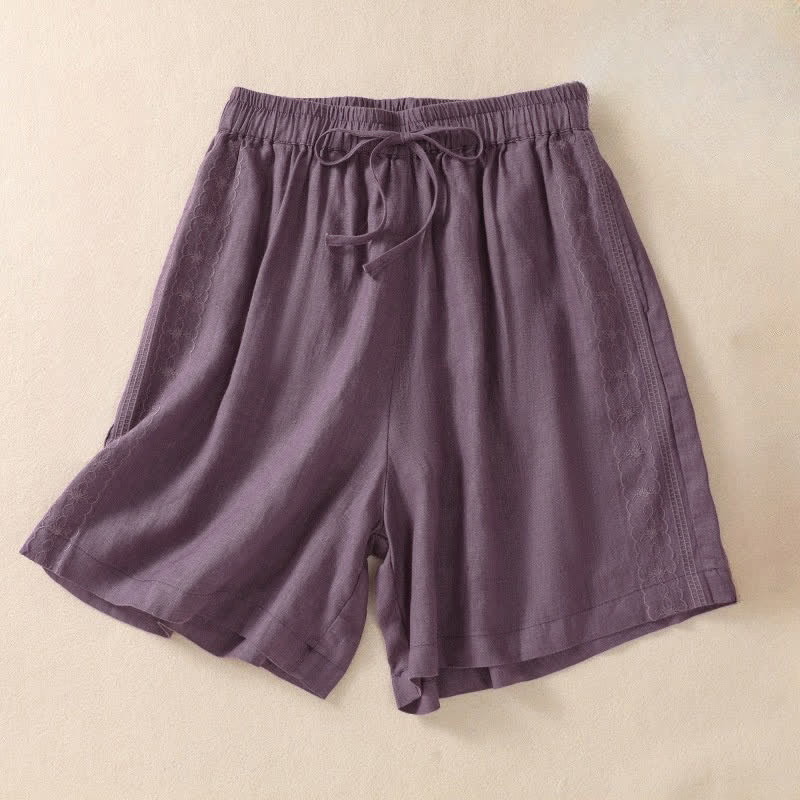 Pantalones cortos de mujer con cordón ajustable, bolsillos y estampado floral informal de Buddha Stones. - Magenta oscuro - US8-10，UK/AU12-14，EU40-42 (2XL) - image 0