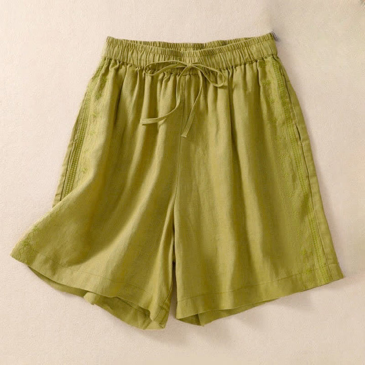 Pantalones cortos de mujer con cordón ajustable, bolsillos y estampado floral informal de Buddha Stones. - Verde amarillento - US8-10，UK/AU12-14，EU40-42 (2XL) - image 15