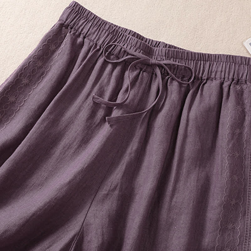 Pantalones cortos de mujer con cordón ajustable, bolsillos y estampado floral informal de Buddha Stones. - image 2