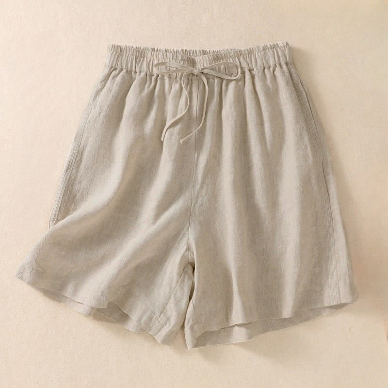 Pantalones cortos de mujer con cordón ajustable, bolsillos y estampado floral informal de Buddha Stones. - Beige - US8-10，UK/AU12-14，EU40-42 (2XL) - image 9